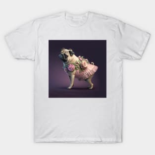 Pug Dog in Pink Flower Dress T-Shirt